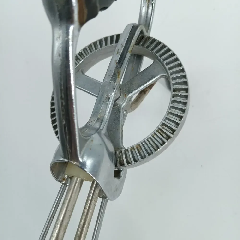 Vintage US Stainless Steel Rotary Egg Beater Hand Crank Mixer Black Handle USA